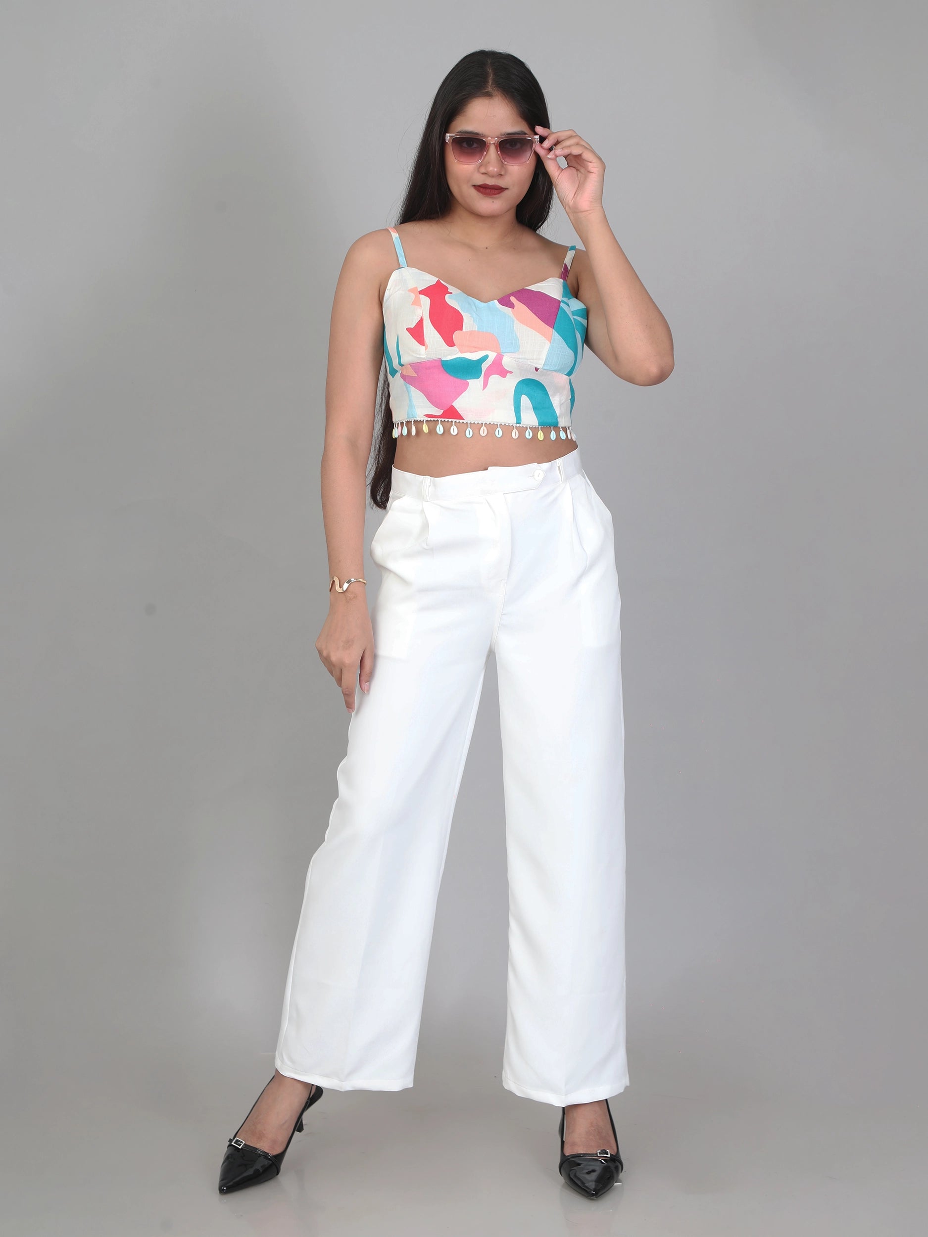 Floral Printed Beach Wear Crop Top - Mix Colour